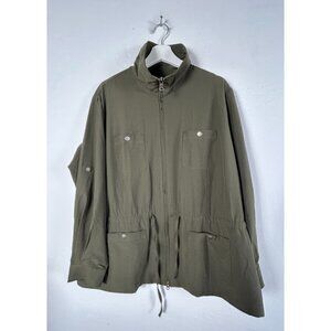 TravelSmith Women's Full Zip Utility Jacket Long Sleeve Drawstring Green Size 2X